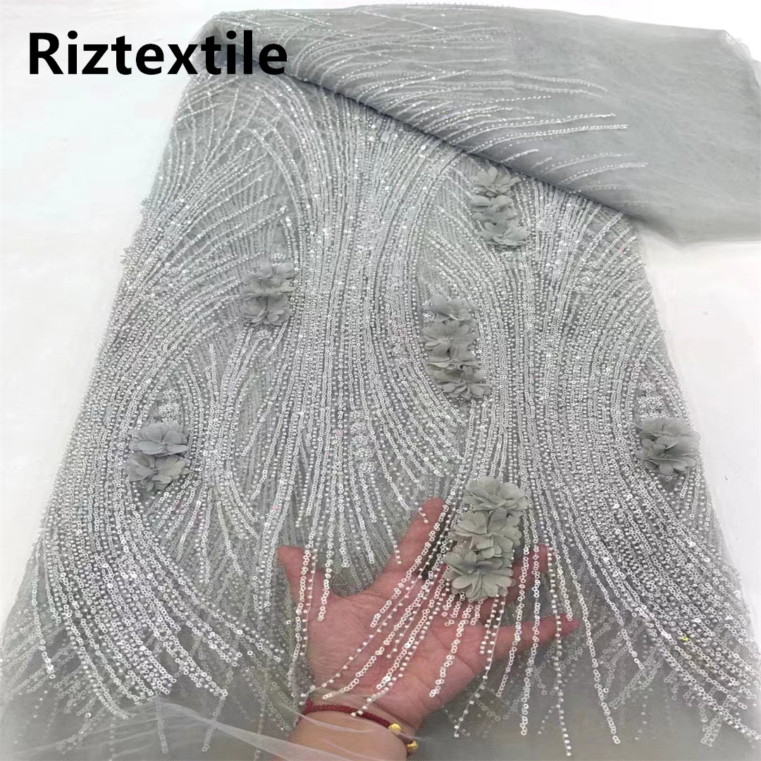 New Flower Bead Tube Heavy Industry Sequin Embroidered Fabric French Style Sexy Wedding Dress dress Lace Lace