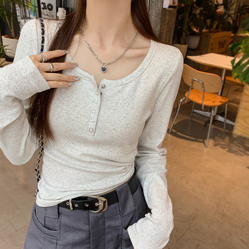 American retro white long-sleeved T-shirt Women's inner wear autumn and winter New slim slimming short top long-sleeved bottoming shirt