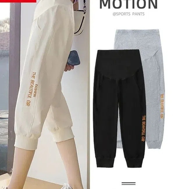 Picture of Pregnant Women's Summer Fashion Outer Wear plus size Belly-supporting Leggings Women's Pregnant Women's Pants Spring and Summer Thin Cotton Cropped Sports Pants