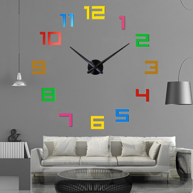3DDIY color acrylic mirror wall clock creative fashion home background decorative wall stickers clock factory for sale