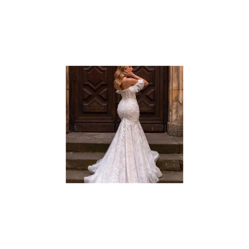 Picture of European and American plus size lace off-shoulder trailing dress sheath fishtail wedding dress outdoor yarn main yarn long dress