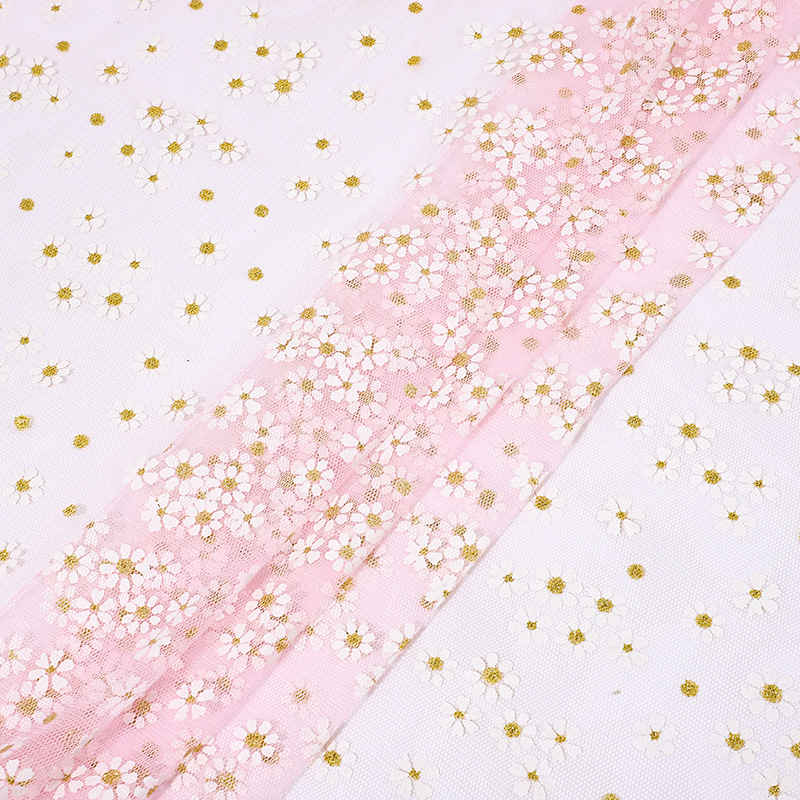 Cute little flower printed gold mesh party dress tulle stage clothing Diy lace clothing children's clothing accessories new