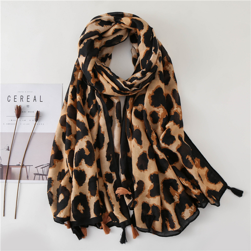South Korea Dongdaemun Leopard Print Scarf Shawl Dual-use Long Winter New Style Cotton and Linen Scarf Female Student All-match Scarf