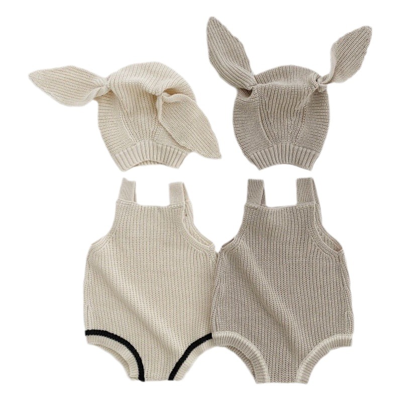 ins Korean style baby knitted sweater suit 23 boys and girls baby autumn and winter solid color strap romper for free hat