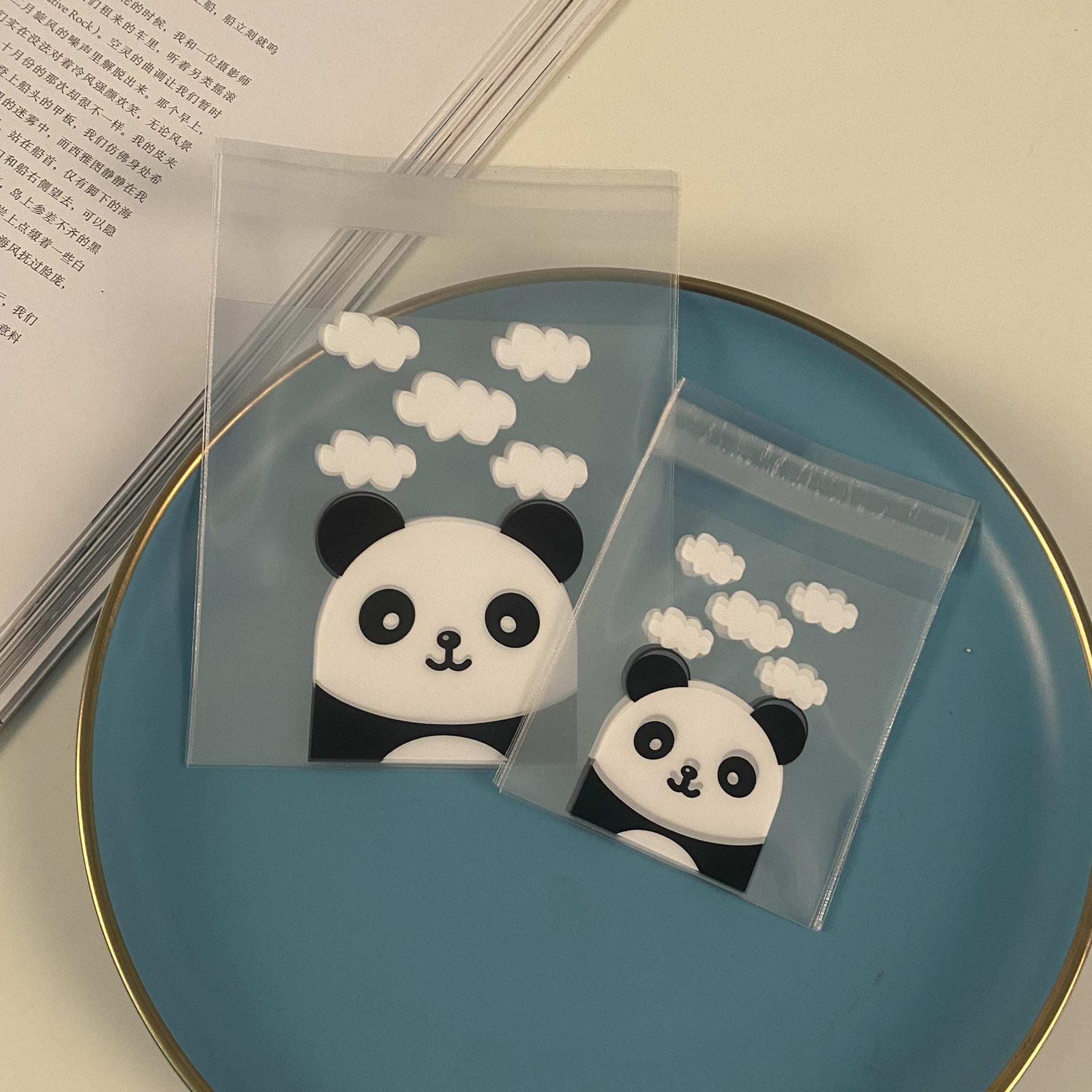Original New cute Rolling panda cartoon snowflake crisp candy nougat cookie transparent gift packaging bag