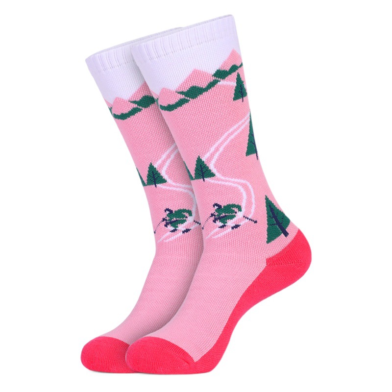 Two Wolf Kidsren's Ski Socks Towel Bottom Thickeneded Sweat-Absorbent Winter Outdoor Sports Long Warm Christmas Tree Socks