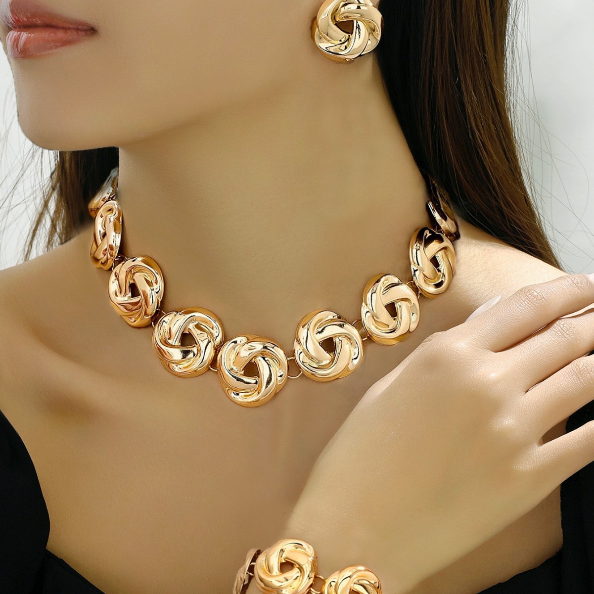 Picture of European and American Cross-border Source Retro Fashion Knot Geometric Necklace Bracelet Earrings Wrap Style Jewelry Niche Ladies