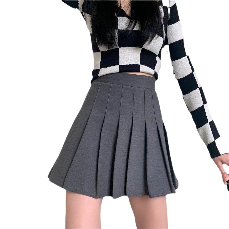 New 2024 pleated skirt skirt summer women's gray high waist spring suit jk2024 new short skirt summer