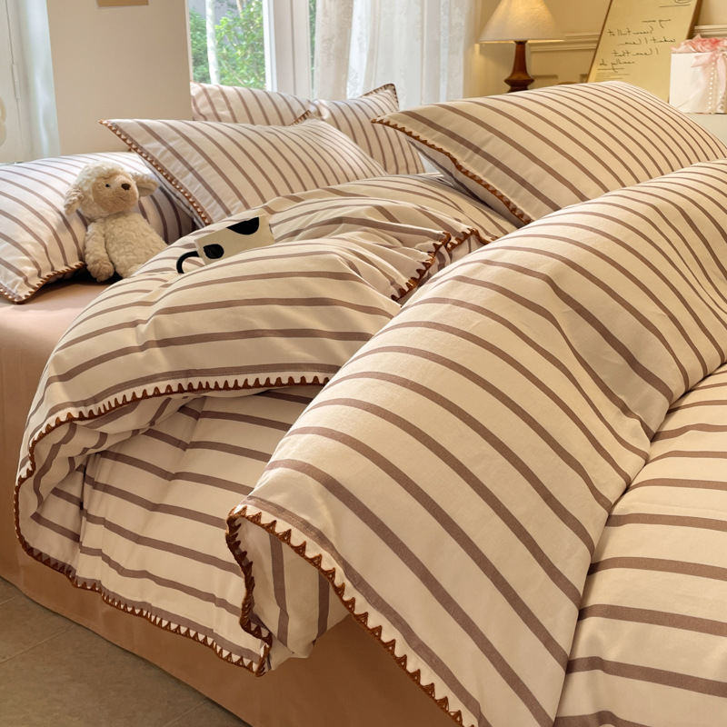 Class A cotton padded sanding four-piece set shell side cotton quilt cover bed hat bed sheet autumn and winter three-piece set ~