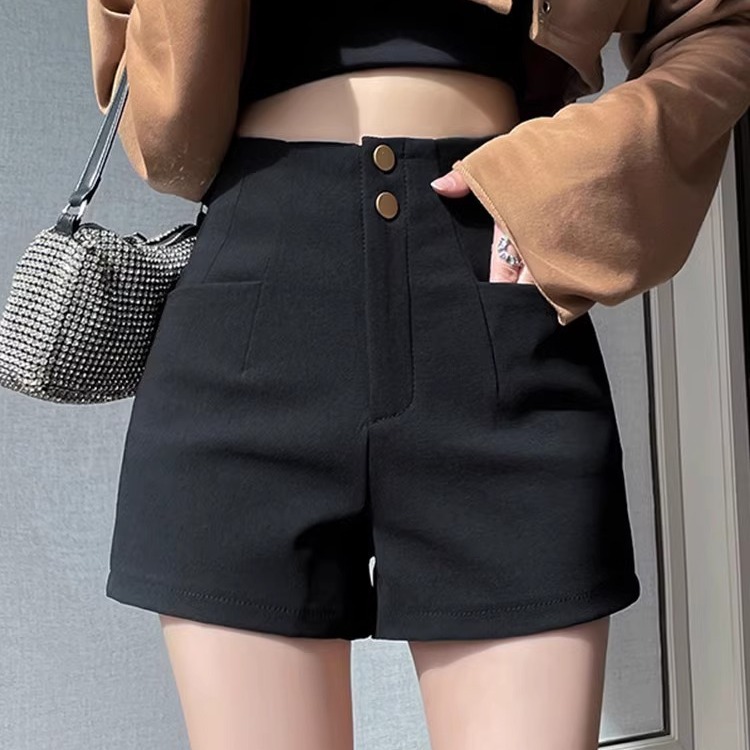 High Waist Black Suit Shorts Women's Summer 2024 New Arrival A- Word Loose Slimming Wide-Leg Hot Pants for Small Men