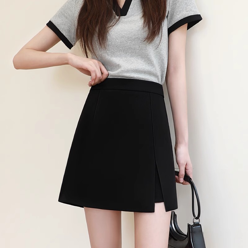Black short skirt for women Spring and Autumn 2023 new high waist slimming cover winter pantskirt sheath suit A- line skirt