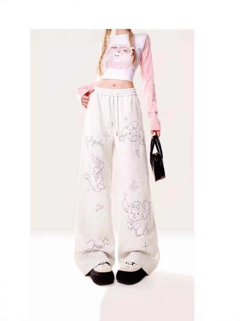 Picture of Amazon Cross-border Special Printed Wide Leg Pants Women's Spring and Autumn New Straight Loose Casual Sports Grey Pants