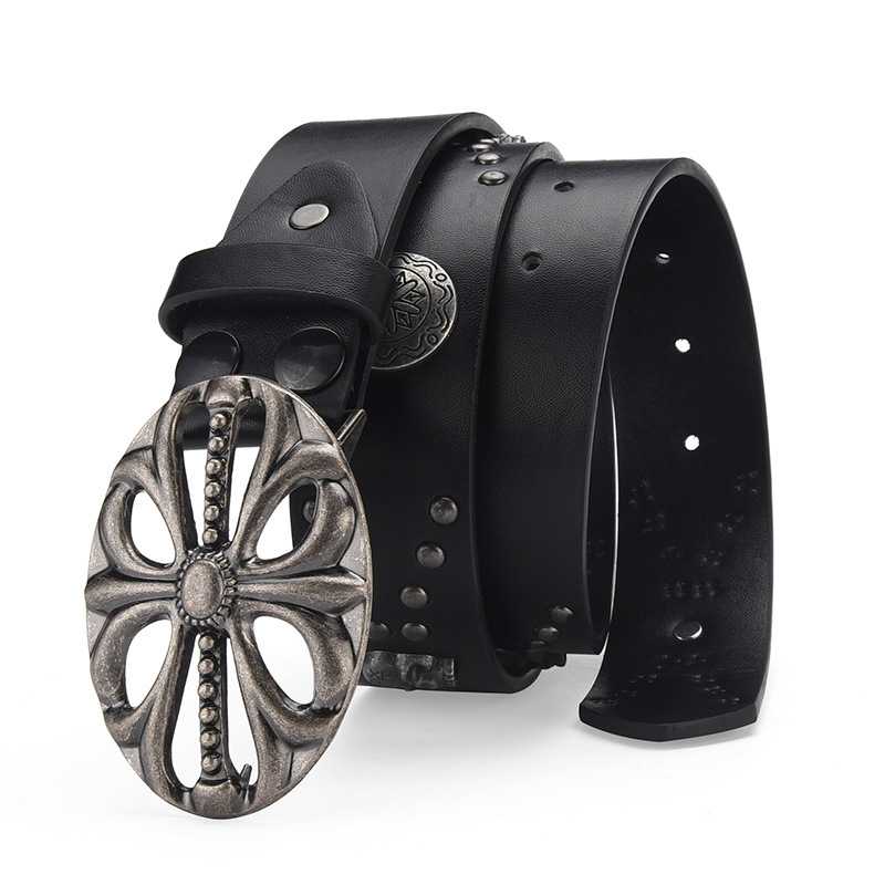 Amazon Men Women Belt Cross Border Retro Denim Punk Skull Rivet Y2Y Black Belt Men's Pants Belt
