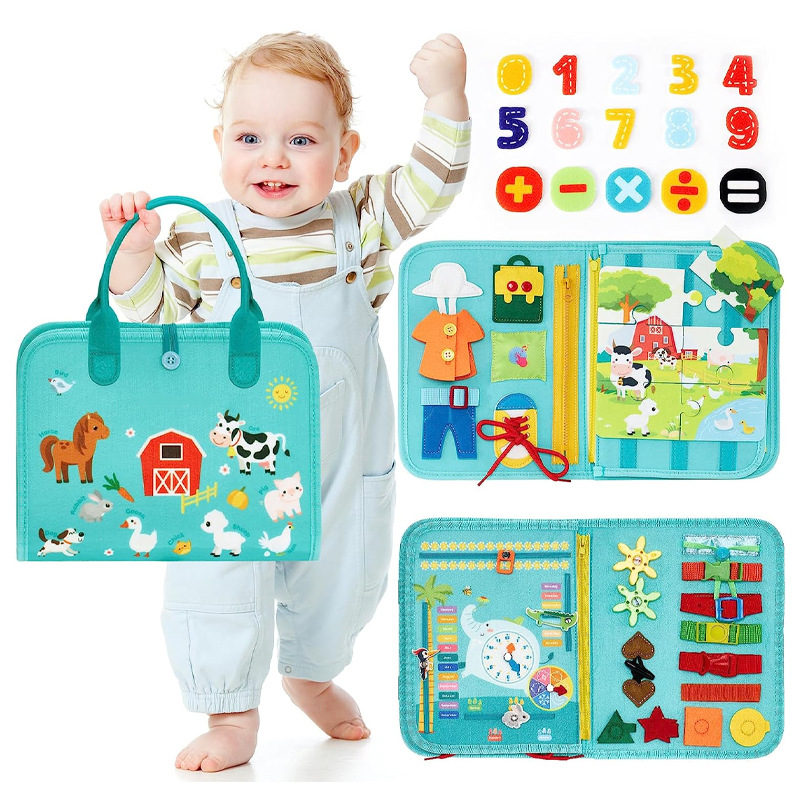 New felt learning board cross-border Amazon green Montessori toy dressing puzzle felt busy board
