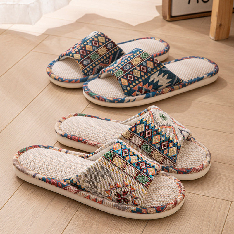 Linen Slippers for Men Spring and Autumn Indoor Silent Breathable Stepping on Shit Home Non-Slip Four Seasons Men's Wholesale Sandals