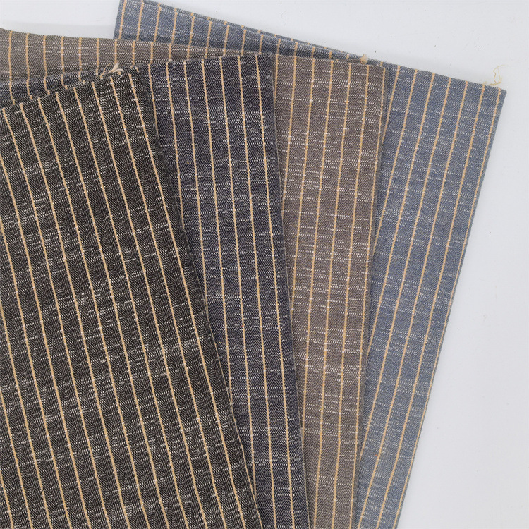 In stock: linen faux linen striped fabric, yarn-dyed striped clothing, cotton linen shirts, children's pants, shoes, hats, and clothing, with discounts