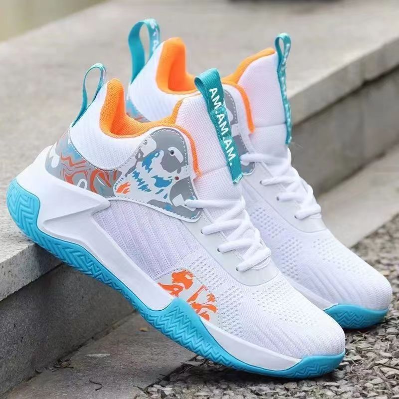 Student Sports Basketball Shoes Teenager New Breathable Flying Woven Surface Thick Sole sneaker High-top Training Shoes for Men