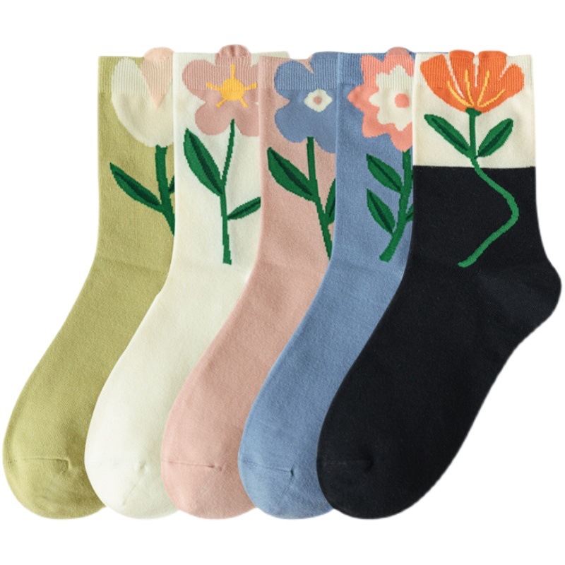 New 2023 socks women's three-dimensional Tulip cotton socks mid-calf socks college style sweet pile socks Japanese lace socks