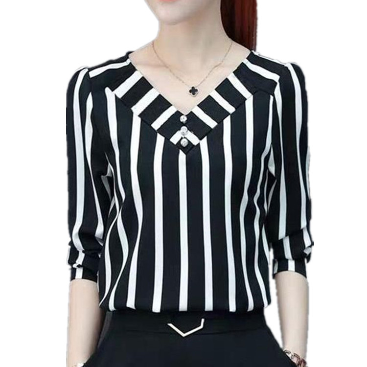 Picture of 2025 Spring and Autumn Korean Fashion New Striped Shirt Women's Loose Slim Bottoming Shirt Cross-Border Women's Top Summer