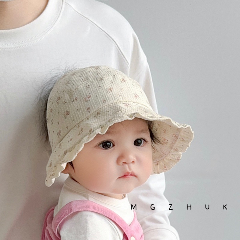 Children's Hat Summer Thin Baby Girl Sweet Small Floral Peaal Cap Summer Outdoor Travel Big Cornice Sunhat