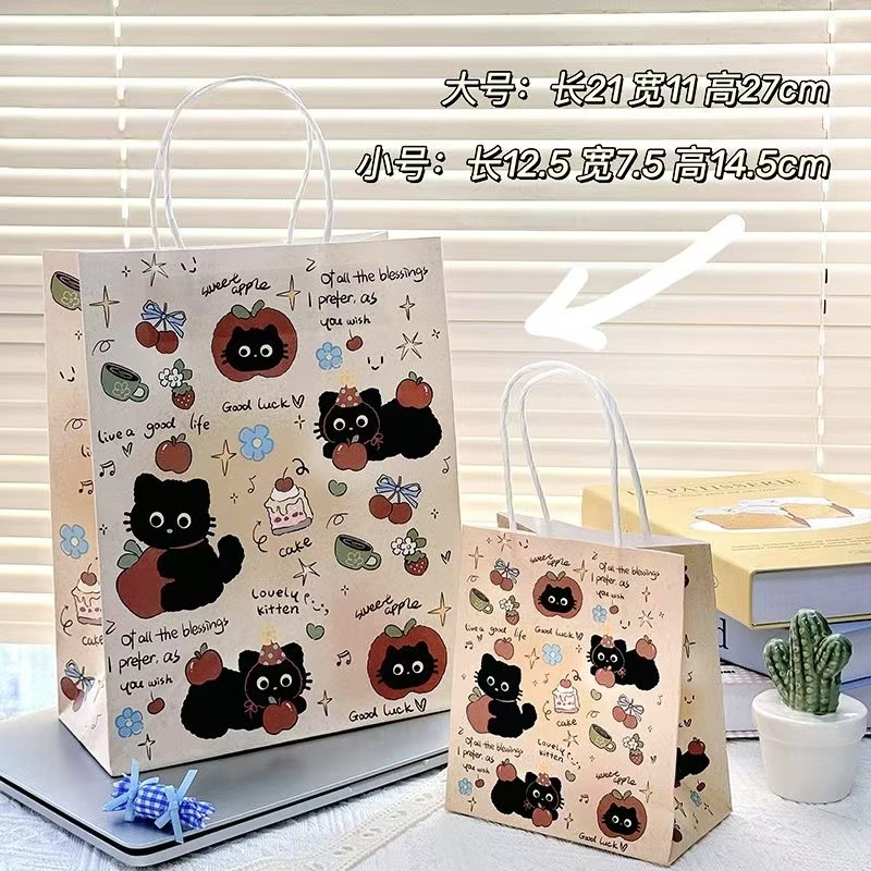 Cute Apple Little Black Cat Gift Bag High Color Value Packaging Bag Gift Hand Storage Bag Creative Holiday Gift