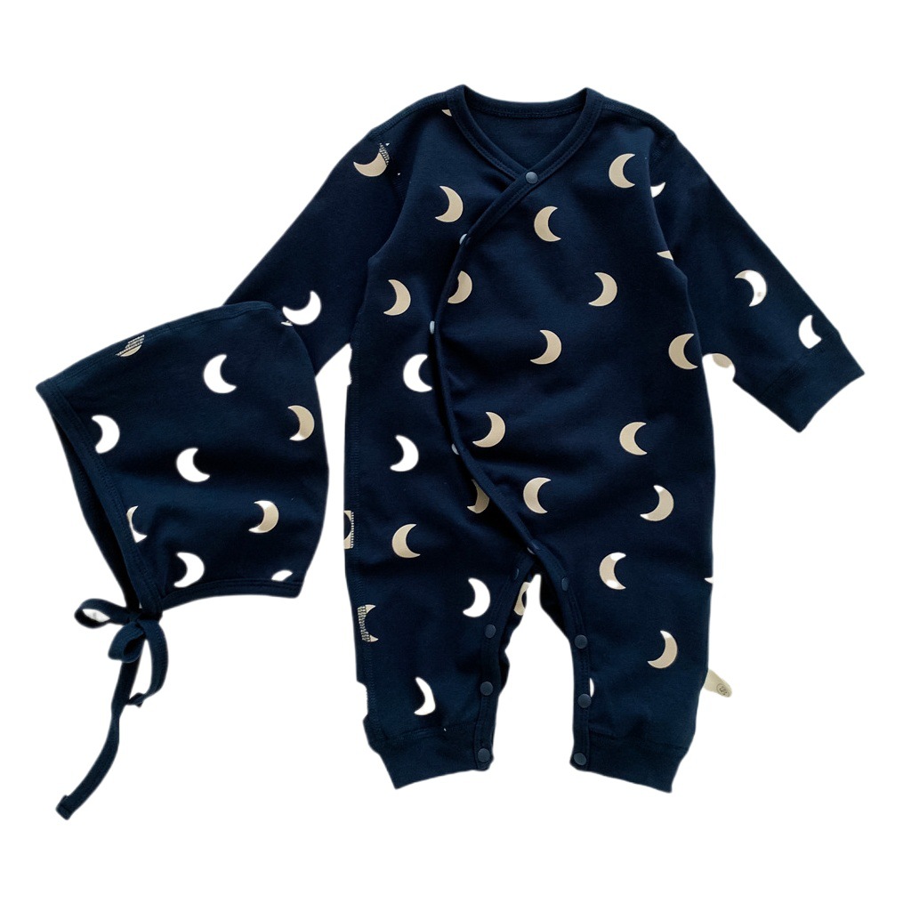 2025 New Baby Onesie Korean Style Baby Spring and Autumn Style Cartoon Round Neck Covered Clothes for Boys and Girls