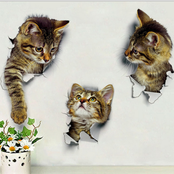 2001-2002-2003 Cute 3d Cat Wall Stickers Living Room Bedroom Decorations Creative Pet Wall Stickers