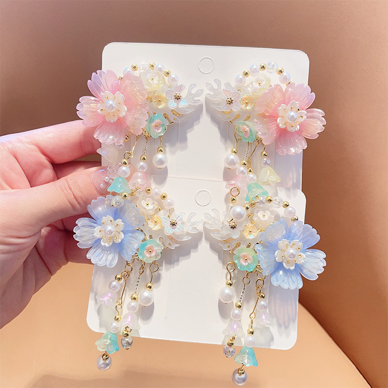 Picture of Hanfu Headwear for Girls and Children Chinese Style Walking Tassel Hairpin for Girls Super Fairy Princess Ancient Dress Flower Hairpin Headwear