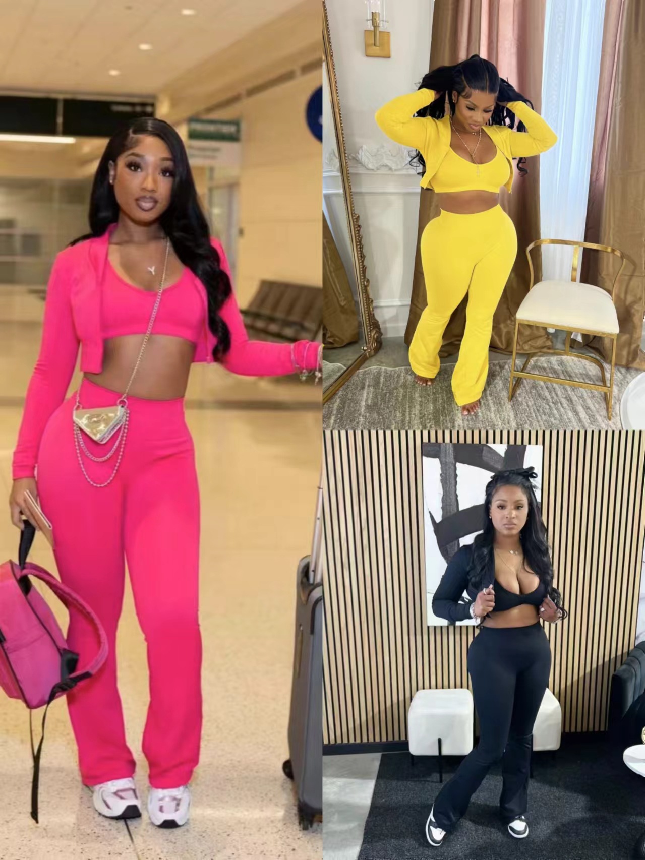 Amazon you explosions European and American women's solid color jacket high waist micro flared pants casual two-piece suit