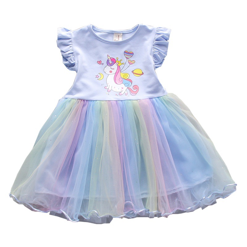 Girl's Cotton dress 2025 Summer Dress Girl's Baby Children's Western-style Pony Mesh Vest Princess Trendy Skirt