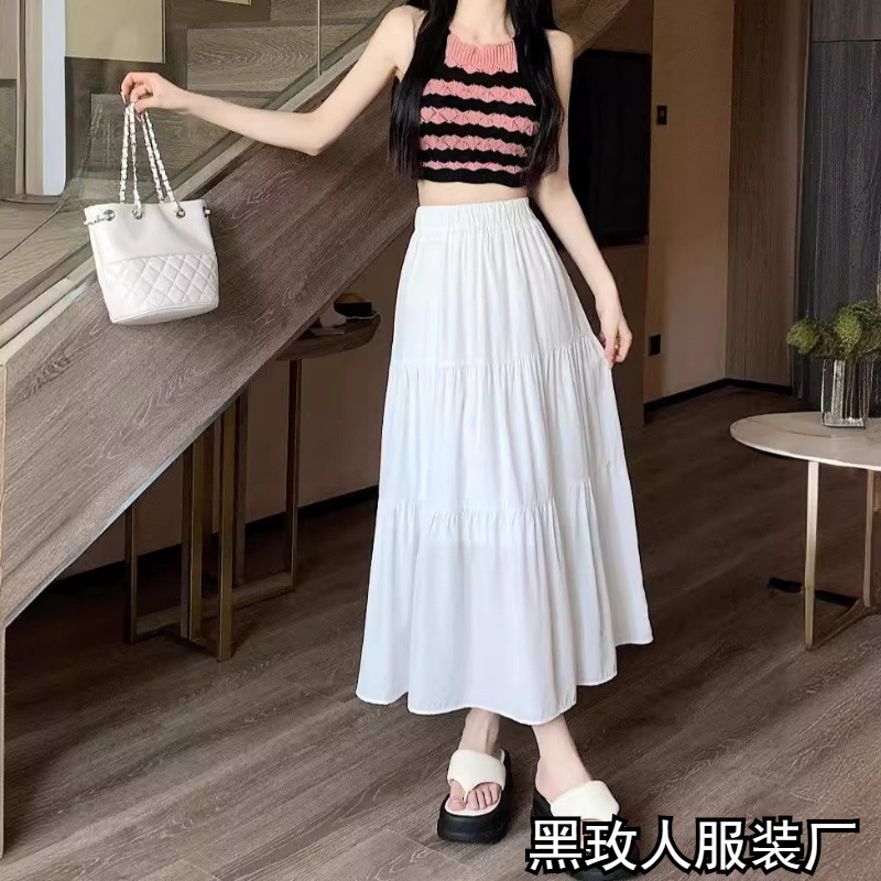 New Autumn High-Waisted Women's White A-Line Skirt Petite Black Drapey Mid-Length Skirt 2025 Umbrella Skirt Half Skirt