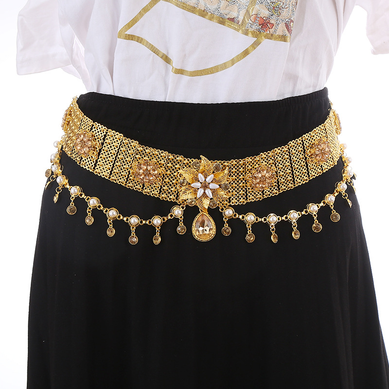 Cross-border New Retro Tassel Rhinestone Double-layer Necklace Waist Chain Head Chain Belly Dunhuang Dance Bohemian Style Direct Selling