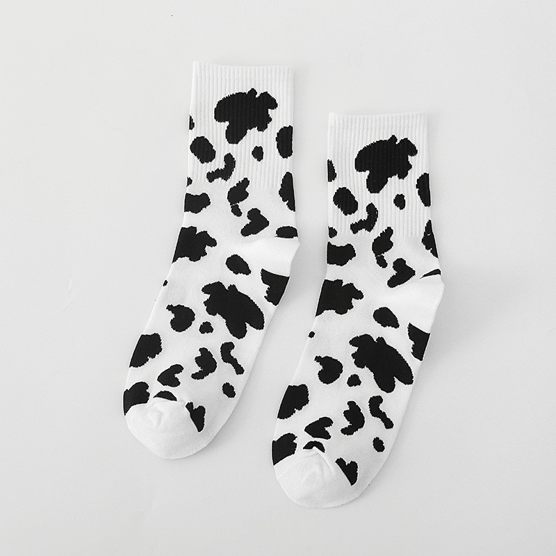 Picture of Socks Women's Spring and Summer Classic Black and White Cow Japanese Style Mid-Tube Socks Harajuku Distinctive Fashionable Socks Ins Sports Skate Socks