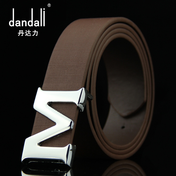 Dandari manufacturers wholesale business smooth buckle belt men's imitation leather belt Korean letter buckle a generation of hair
