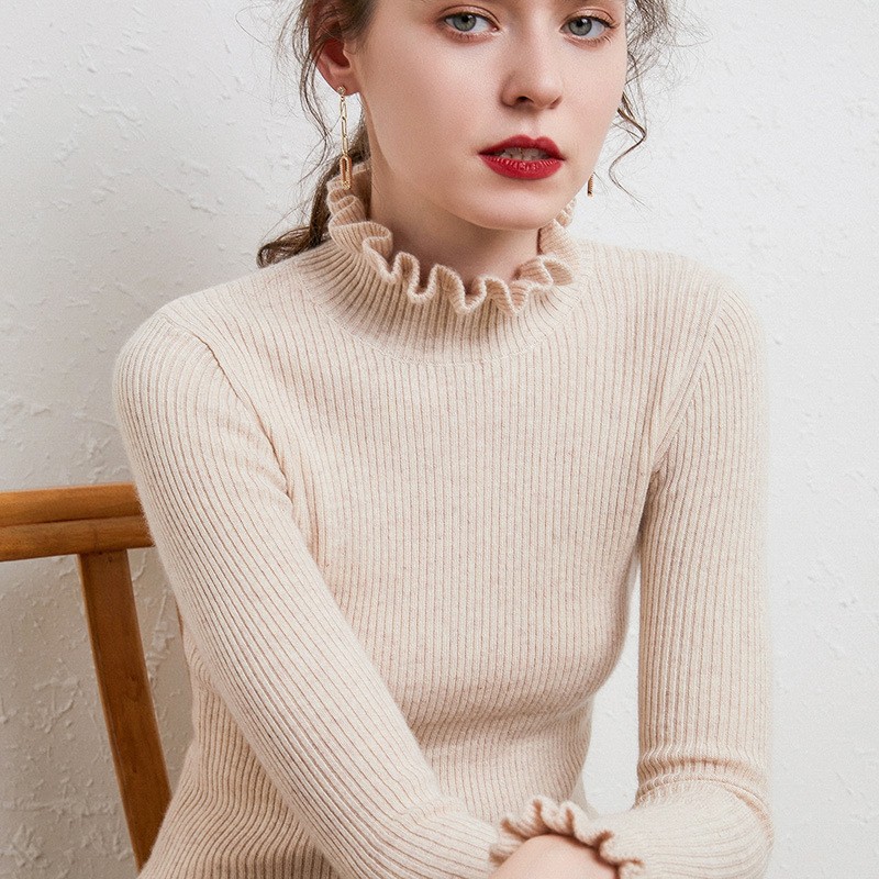 Picture of 2022 autumn and winter New agaric ruffled sweater women's lace sleeve base shirt thickened sweater manufacturers batch generation