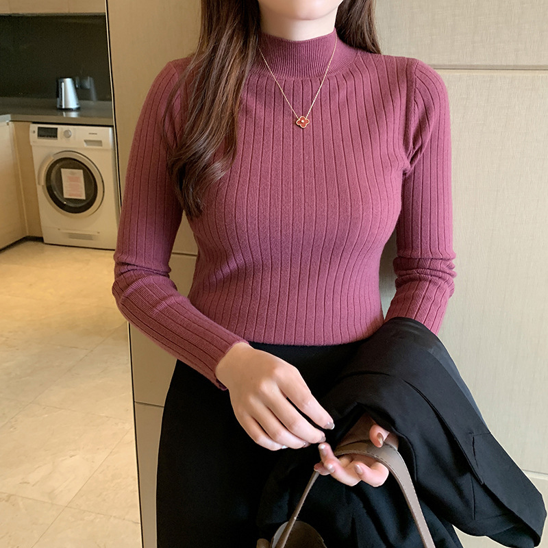 Picture of Half Turtleneck Bottoming Shirt for Women with Thin Inner Wear 2024 Autumn and Winter New Style Short Knitwear Long-Sleeved Knitwear Top