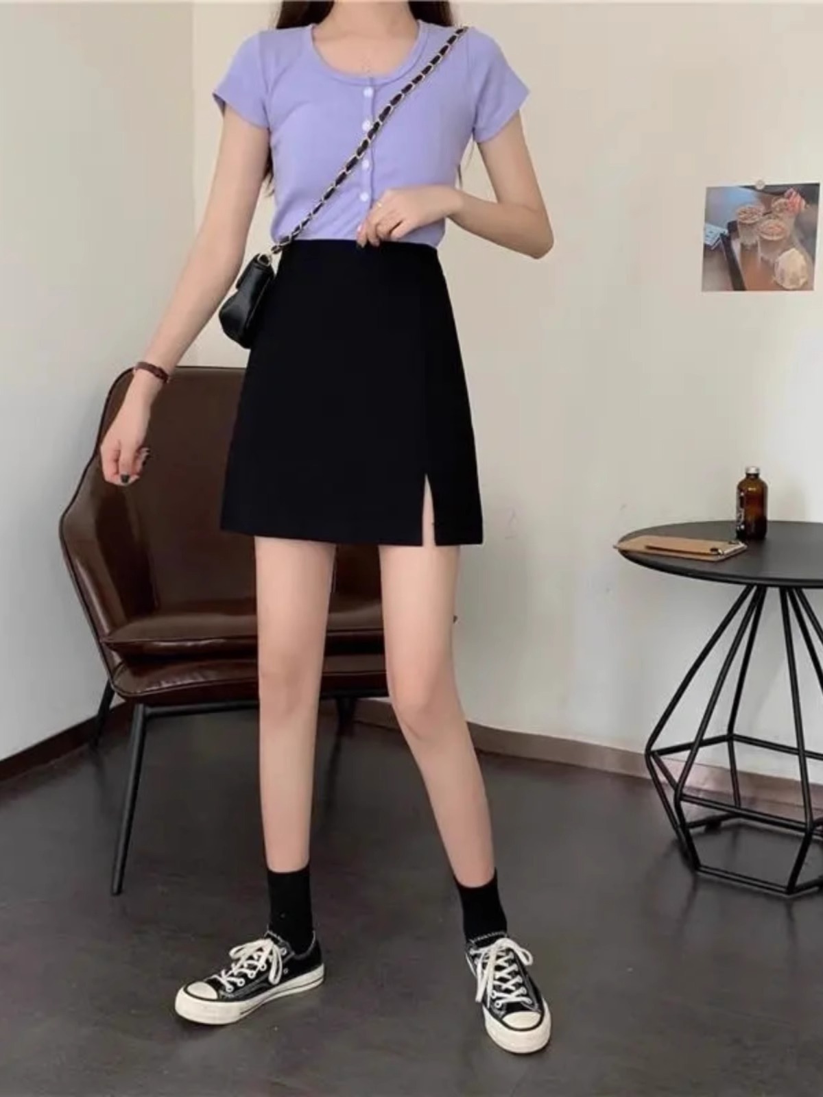 2025 Spring and Summer A- Line Skirt Women's New Black High Waist Slimming Hip Skirt Design Sense Split Korean Style Skirt