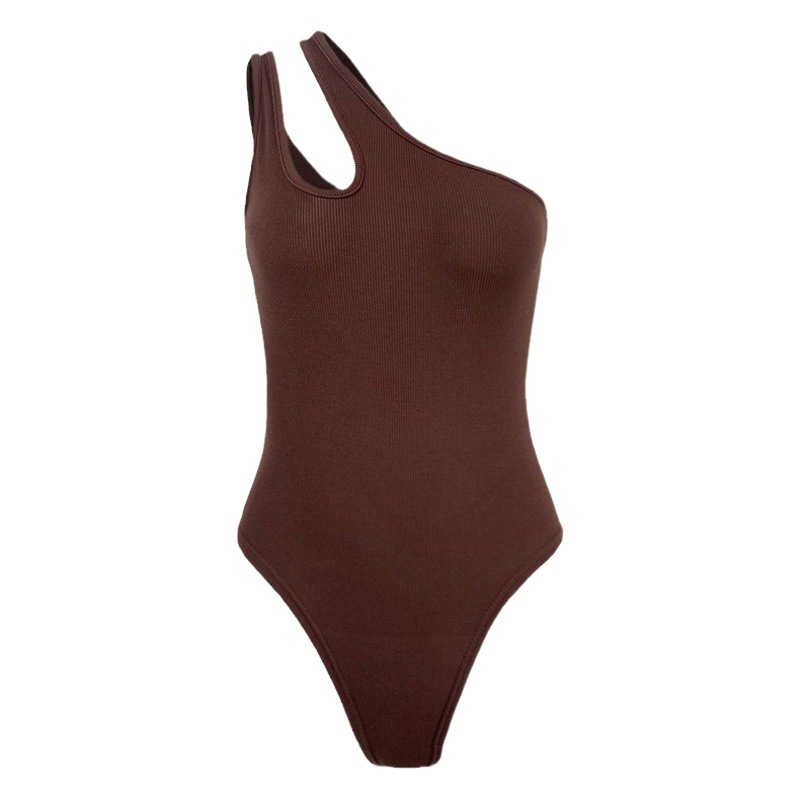 2023 Summer European and American Fashion Cross-border New Women's Sexy Slim-fit Cotton Rib One-shoulder Hollow-out Romper