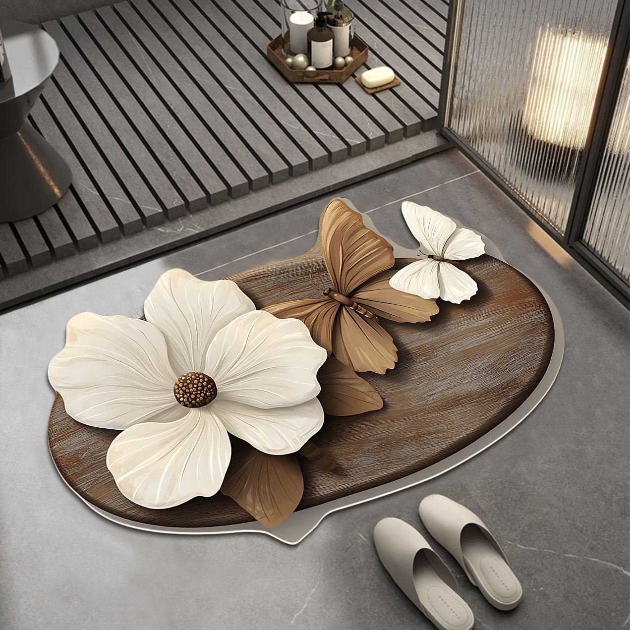 Picture of Nappa Skin Absorbent Mat Net Red Butterfly Bathroom Toilet Anti-Slip Mat Generation Trembling Sound Designer Countertop Mat