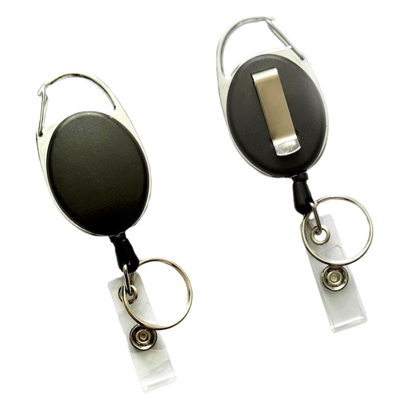 Amazon foreign trade cross-border semi-metal retractable Oval ID card holder keychain easy pull buckle in stock wholesale