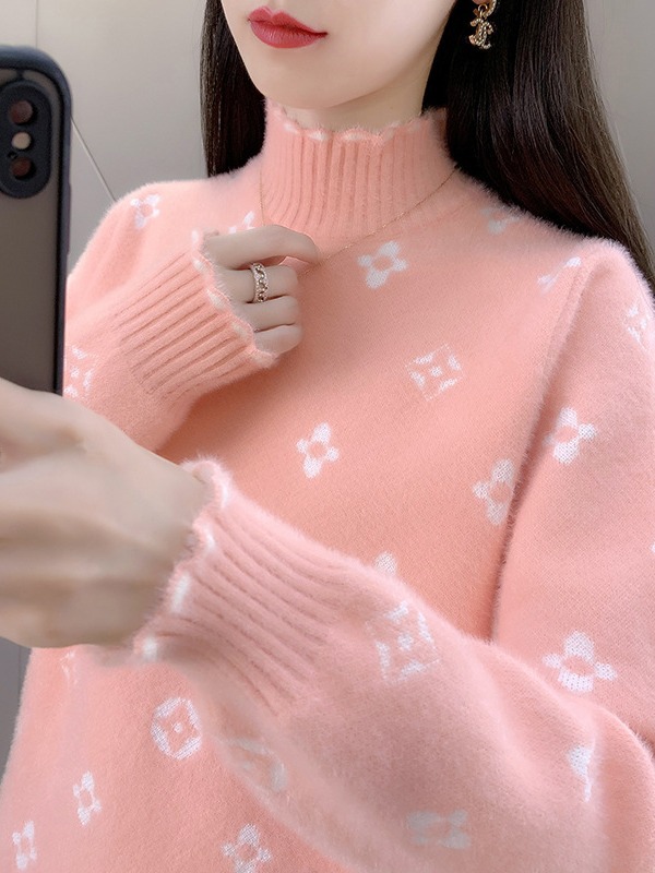 Mink velvet half turtleneck sweater Women's Western style top inner wear 2024 autumn and winter New thickened bottoming sweater