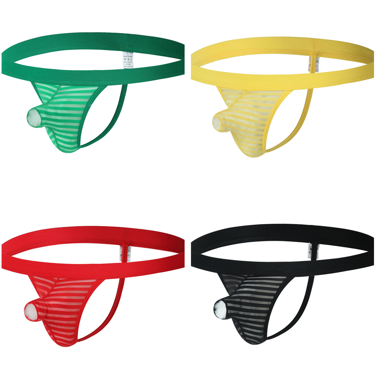 Foreign Trade Amazon AliExpress Cross-border Special for Men's Underwear Ice Silk Stripe Hook Thong Large Pocket T Pants