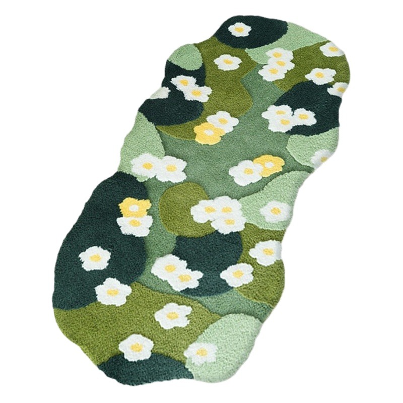 Small Fresh Flocked Moss Carpet, Bedroom Bedside Blanket, Stain-Resistant, Easy to Care For, Machine Washable, Foldableable Handmade Carpet