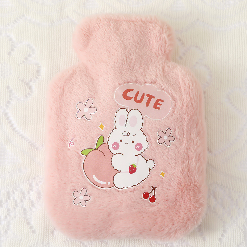 Picture of Rabbit Fur Hand Warmer Bag Filled with Water Hot Water Bottle Cartoon Plush Hand Warmer Hand Warmer Removable and Washable Hot Water Bag Thickeneded Explosion-Proof