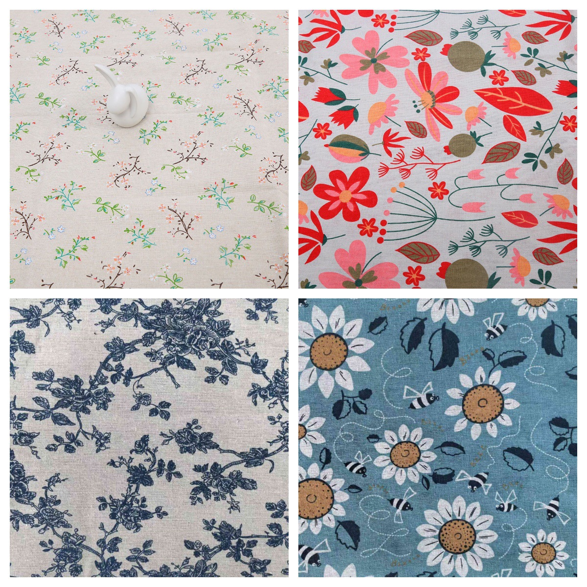 10 Pieces of Floral Textile Fabrics Suitable for DIY Handicraft Tablecloths, Pure Cotton, Small Fresh Pastoral Style Digital Printing