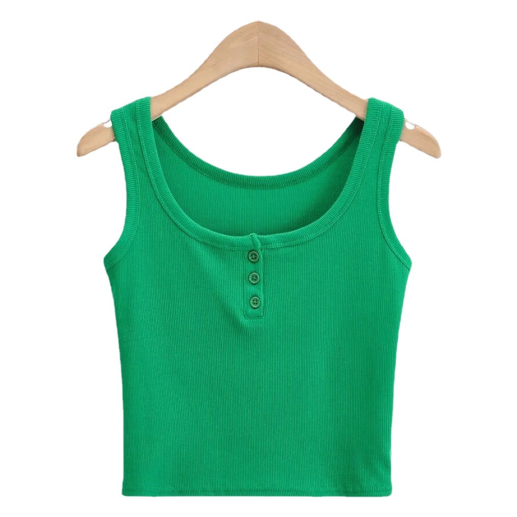 European and American INS hot girls show chest 3-button elastic slim solid color vest women's summer short tight camisole wholesale