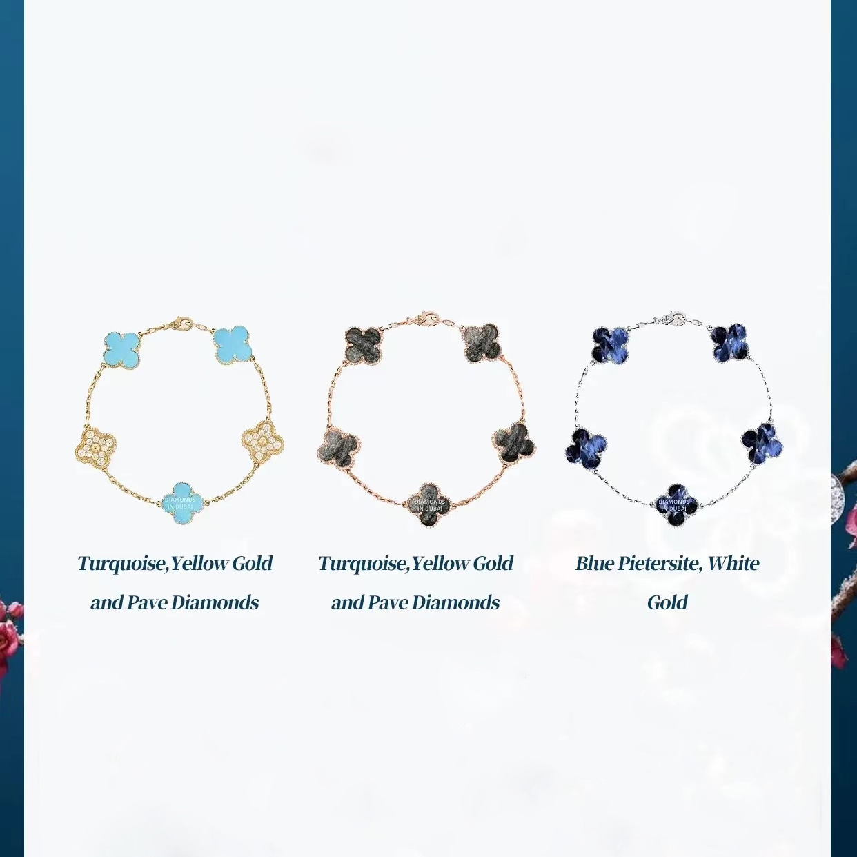 Fanjia New Blue Peters Stone Five-flower Four-leaf Clover Bracelet Light Luxury Niche High-grade Silver Obsidian Earrings Necklace for Women