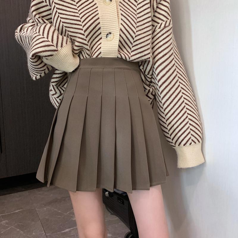 Brown 2022 New Skirt Pleated Spring and Autumn High Waist Small A- line Skirt Design Sense Niche Slim