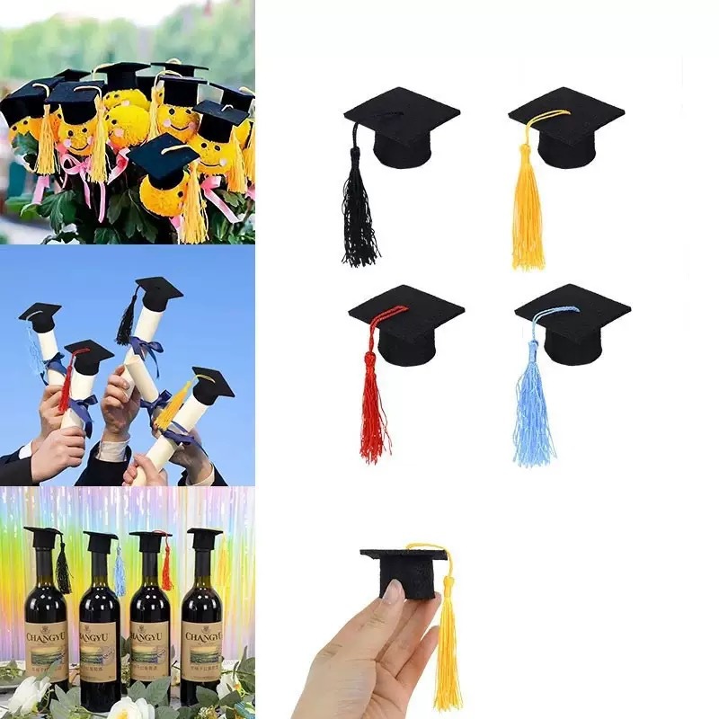 Mini Felt Doctor's Hat Graduation Season New Ceremony Party Tassel Bouquet Bachelor's Hat Doll Wine Bottle Decoration