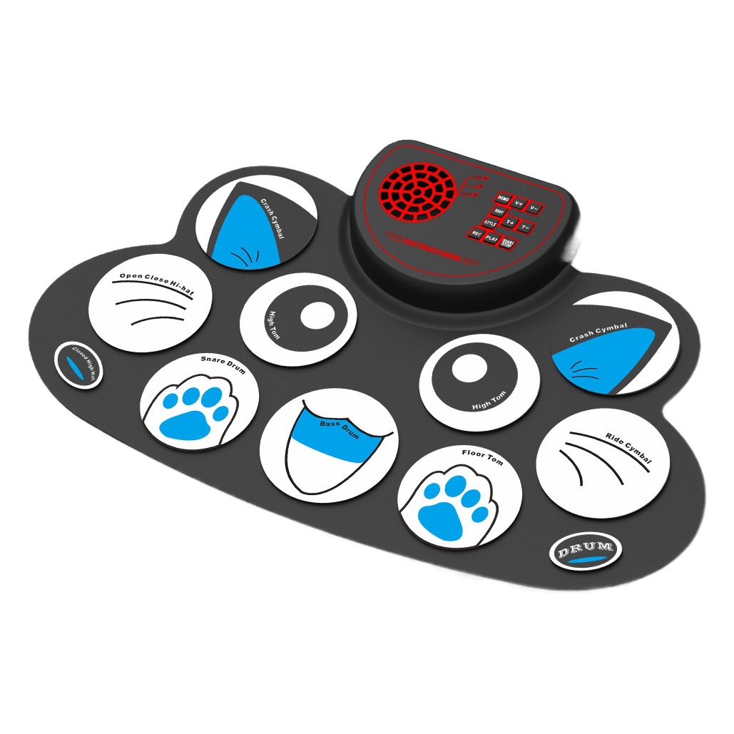 Desktop children hand roll electronic drum with audio rechargeable video game DTX game horn cartoon practice silicone pedal